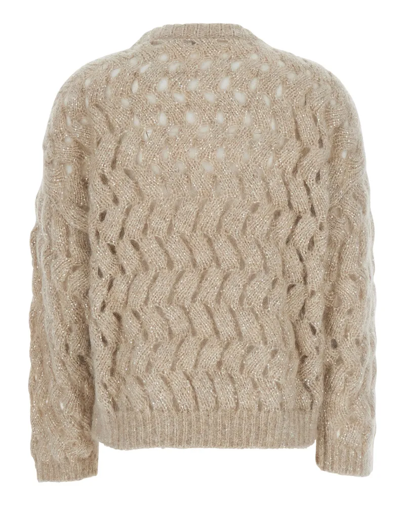 Brunello Cucinelli Women's Crewneck Cable-Knit Sweater White Mohair Tops Top White