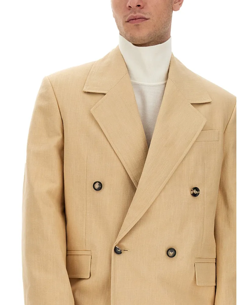 Bottega Veneta Double-Breasted Cotton Blazer — Brown Brown