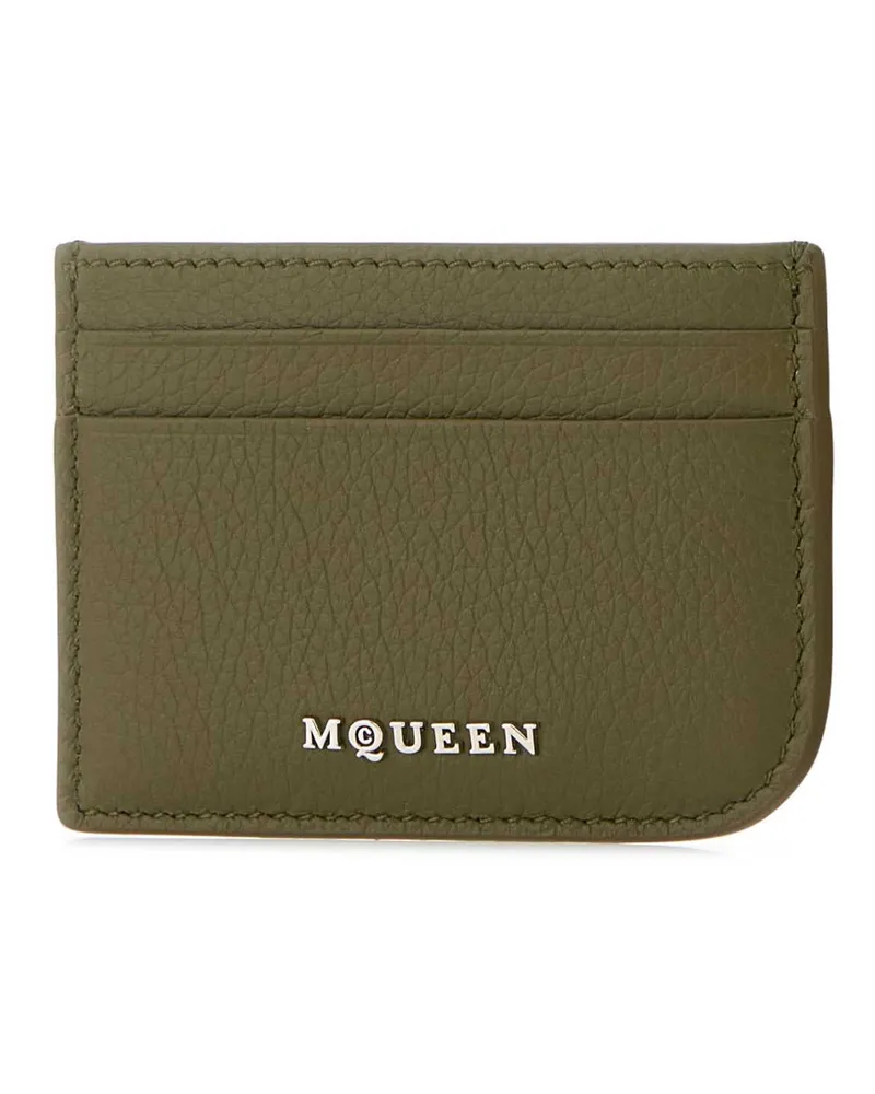 Alexander McQueen Men's Army Green Leather Card Holder Militarysilver Portafogli Green