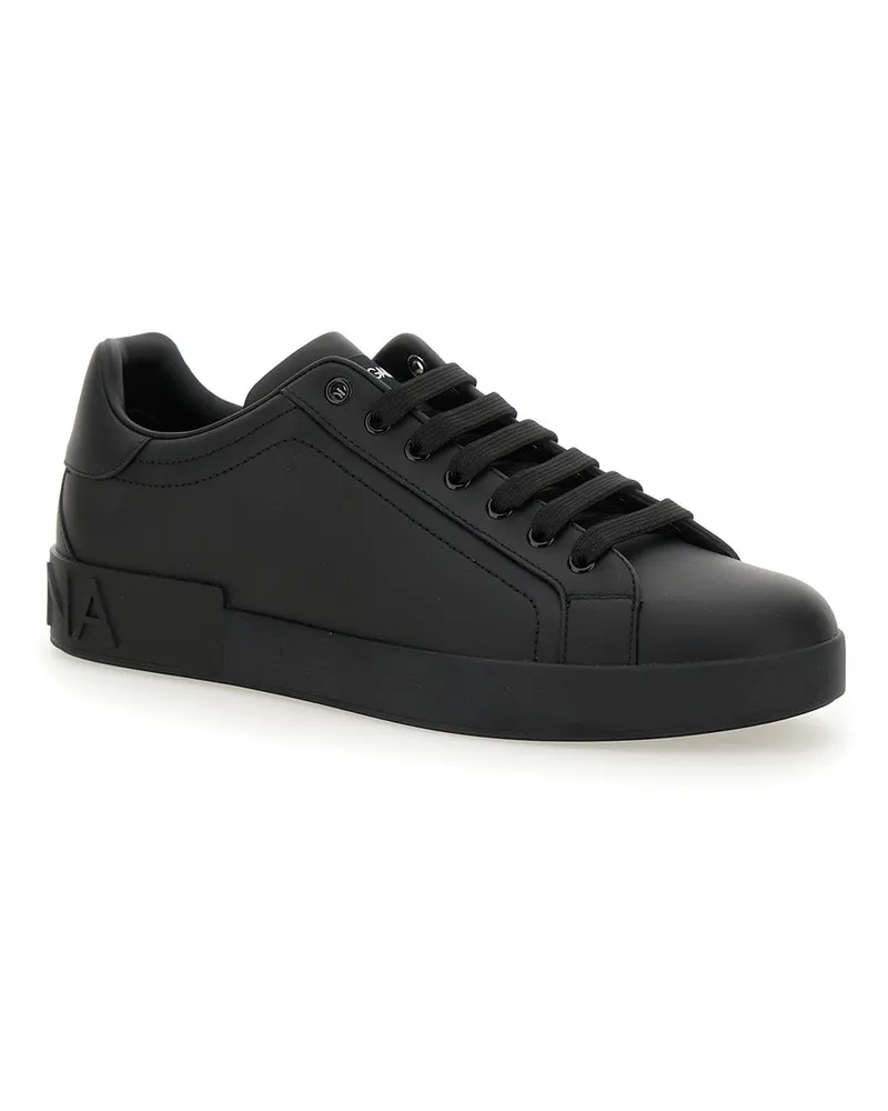 Dolce & Gabbana Men's Low Sneakers Portofino Black Leather Polyester Trainers Black