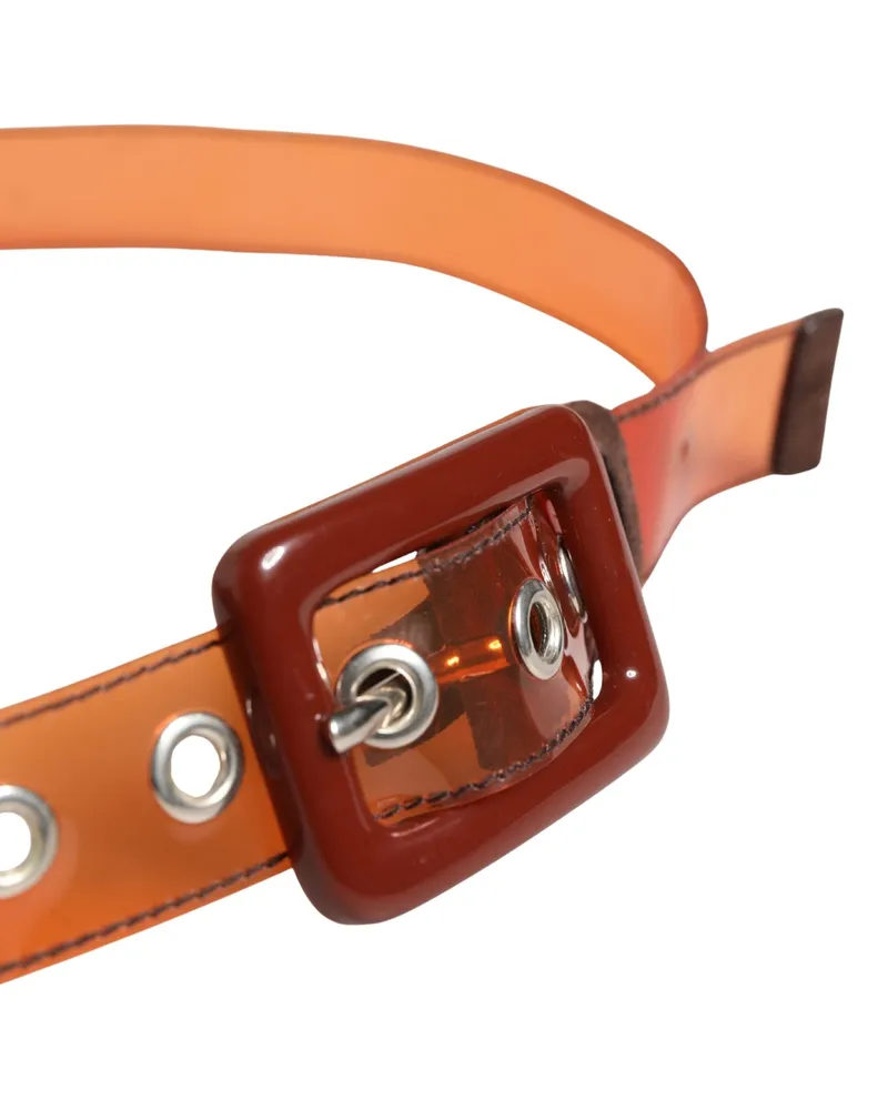 Miu Miu Women's Square Buckle Belt Orange Pvc Orange