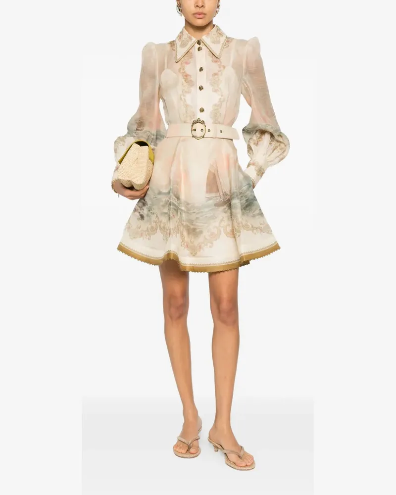 Zimmermann Women's Buckle Print Dress Ss26 W Cream