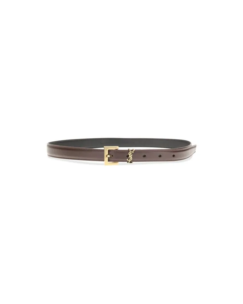 Saint Laurent Women's Brown Calf Leather Bos Taurus Thin Belt Brown