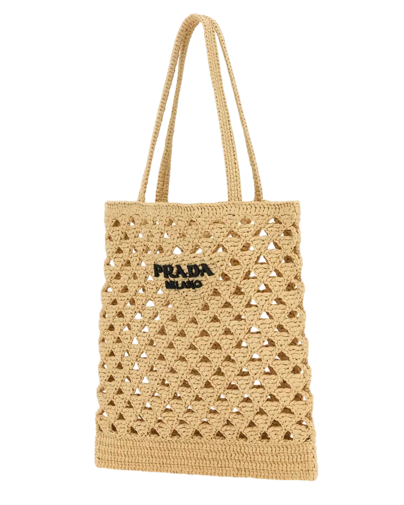 Prada Women's Straw Handbag Naturale Vi-Vitello Borse A Mano Bag Beige