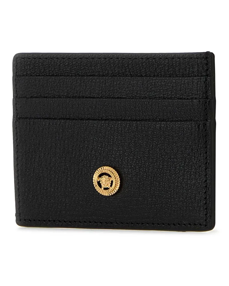 Versace Men's Black Leather Medusa Biggie Card Holder Blackgold Portafogli Wallet Black