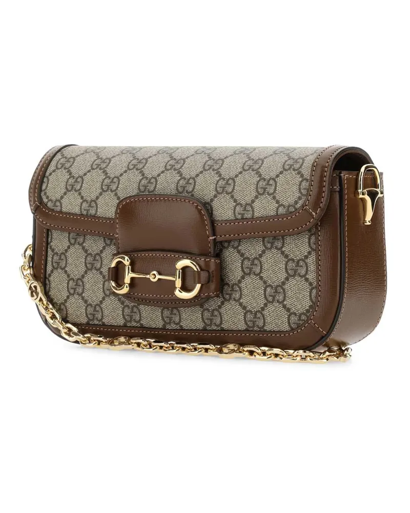 Gucci Women's Leather And Gg Fabric Handbag Brown Borse A Tracolla Brown