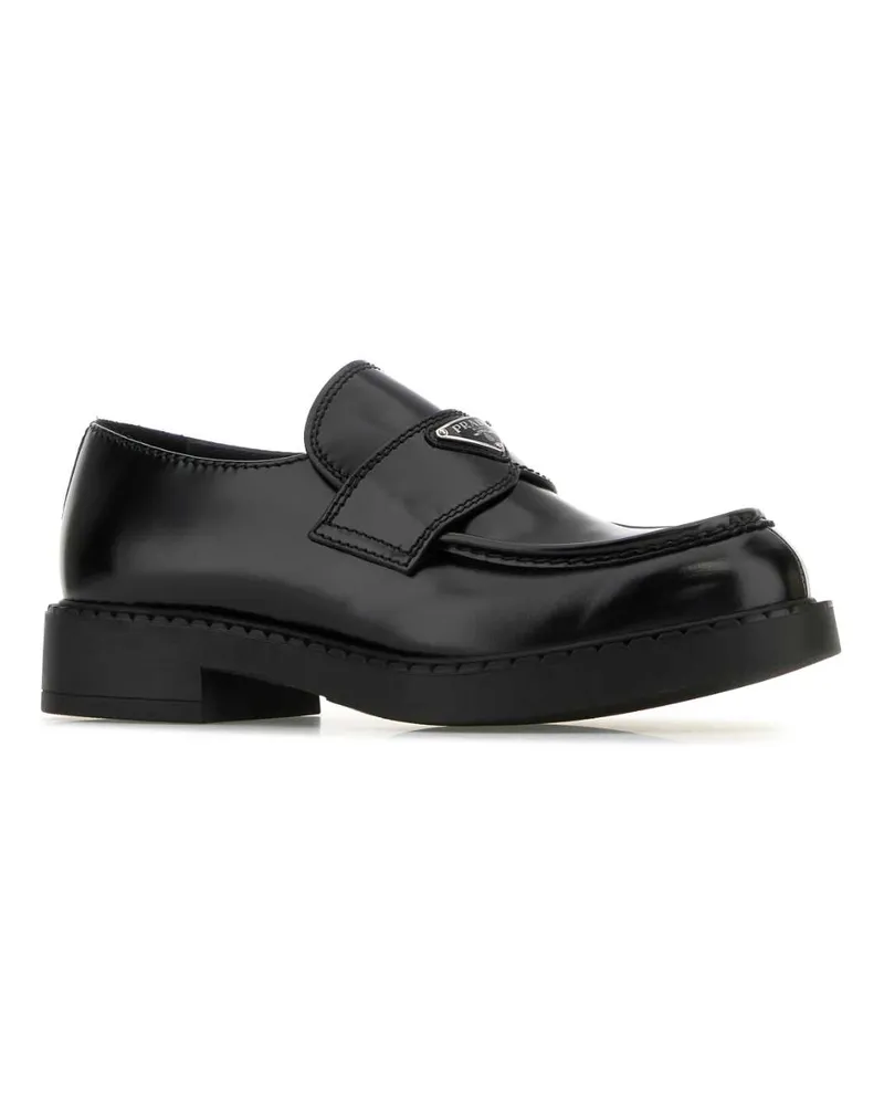 Prada Men's Black Leather Chocolate Loafers Nero Vitello Mocassini Black