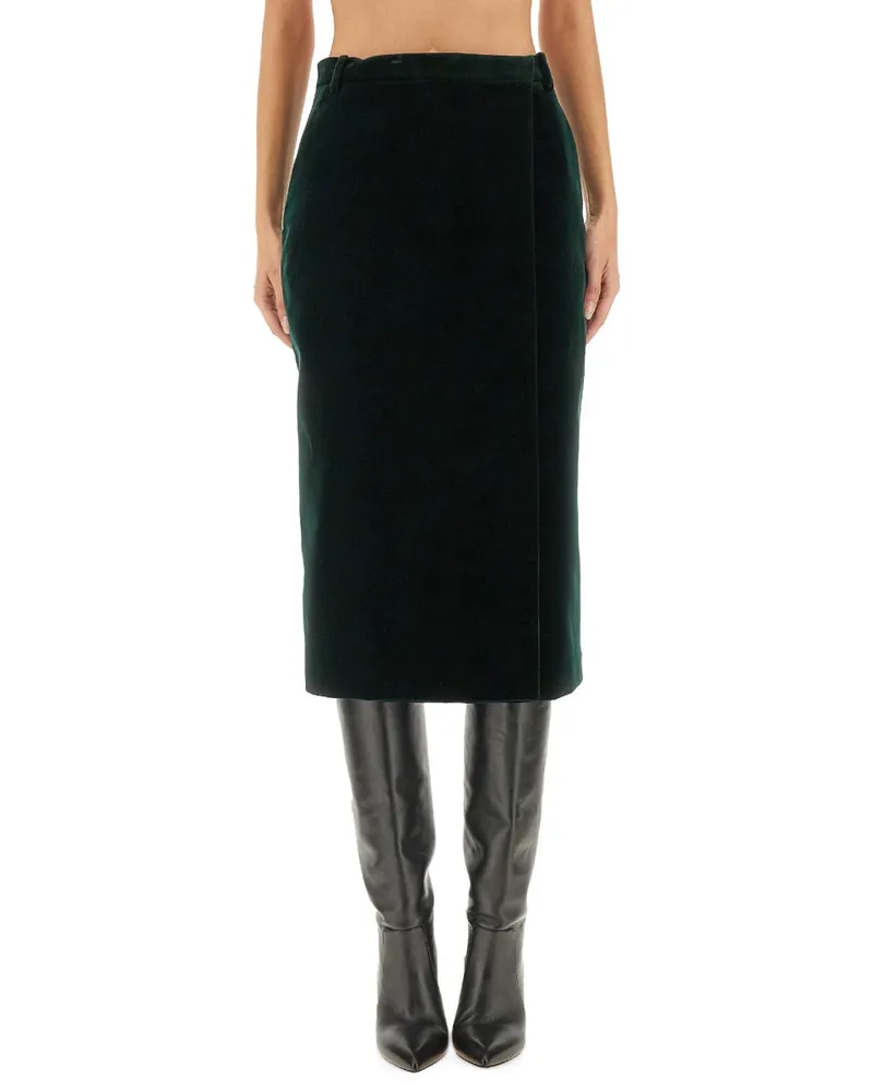 Saint Laurent Velvet Crossover Skirt — Green Green