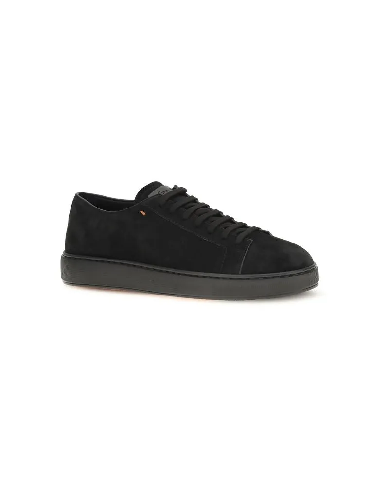 Santoni Men's Black Calf Leather Bos Taurus Low Top Sneakers Black