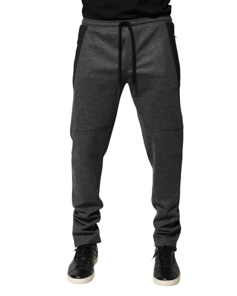 Dolce & Gabbana Men's Gray Black Wool Blend Jogger Sweatpants Pants Viscose Nylon Gray