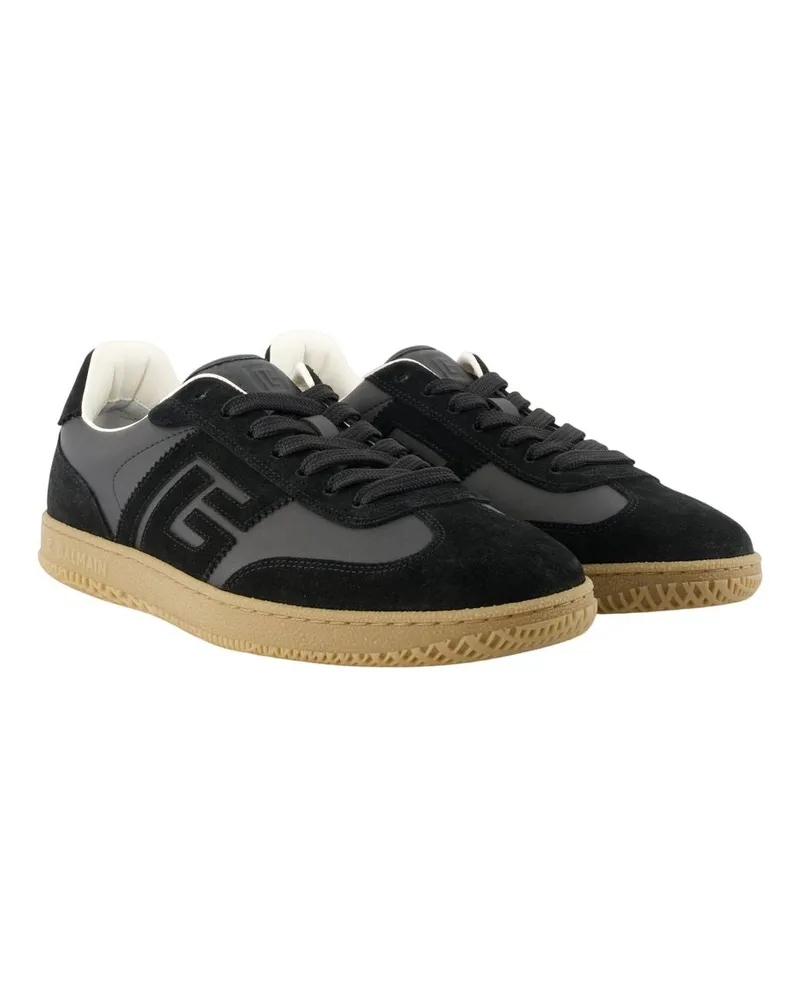 Balmain Men's Swan Sneakers -  Leather Black Calfskin Shoes Black