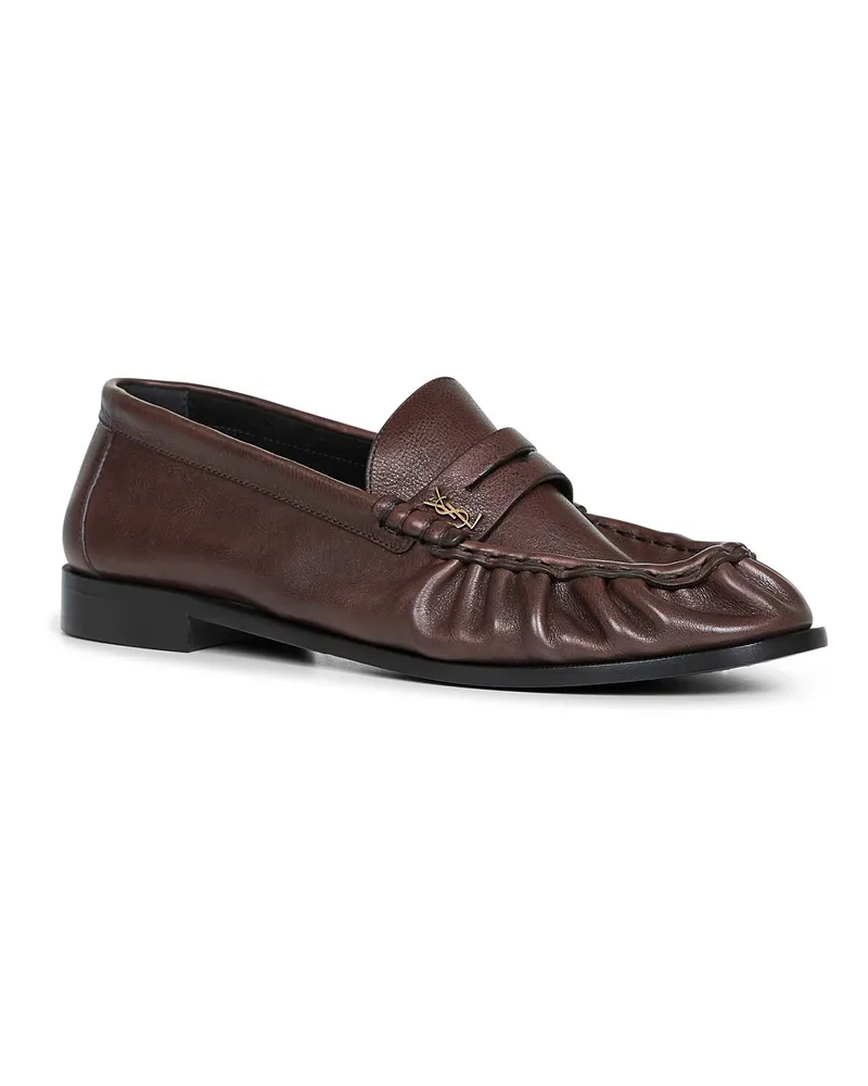 Saint Laurent Men's Brown Matte Leather Le Loafer Loafers Calf Brown