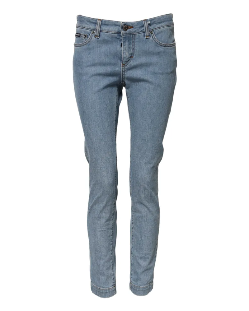 Dolce & Gabbana Women Blue Cotton Pretty Midwaist Skinny Denim Jeans Elastane Clothing Blue