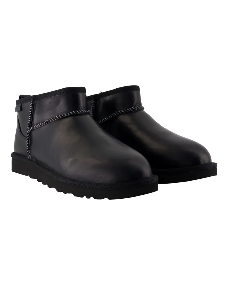 UGG Men's Classic Ultra Mini Lthr Regen Ankle Boots -  Leather Black Lambskin Shoes Ankle-Boots Black