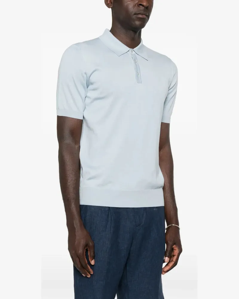 PANICALE Cashmere Men's Short-Sleeve Buttoned Polo Shirt Ss26 M Blue