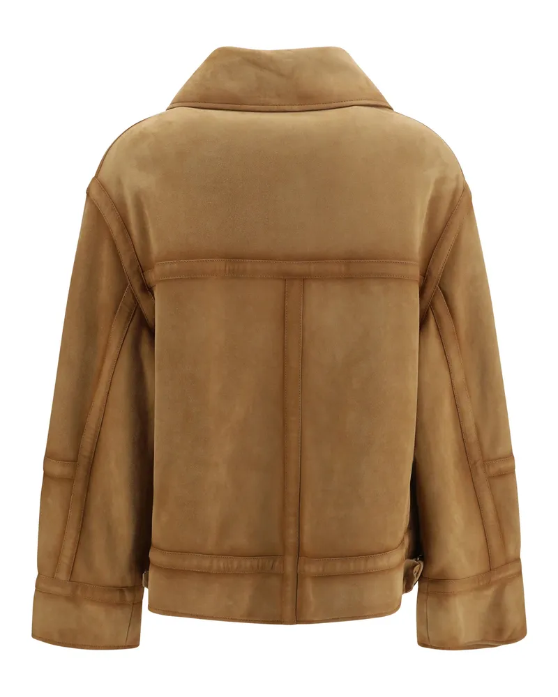 Ermanno Scervino Women's Aviator Bomber Jacket Suede Tan Leather Tan