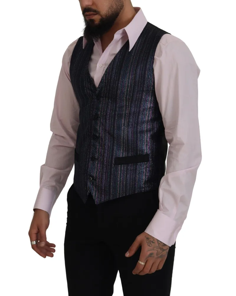 Dolce & Gabbana Men's Multicolor Polyester Waistcoat Dress Formal Vest Navy