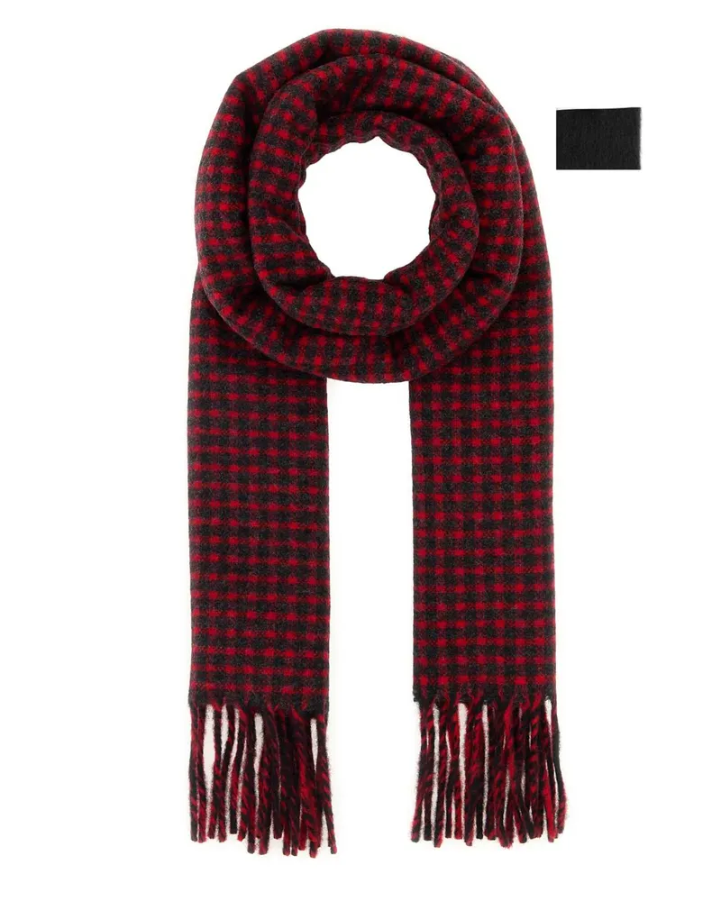 Jil Sander Men's Houndstooth Wool Scarf Red Virgin Red