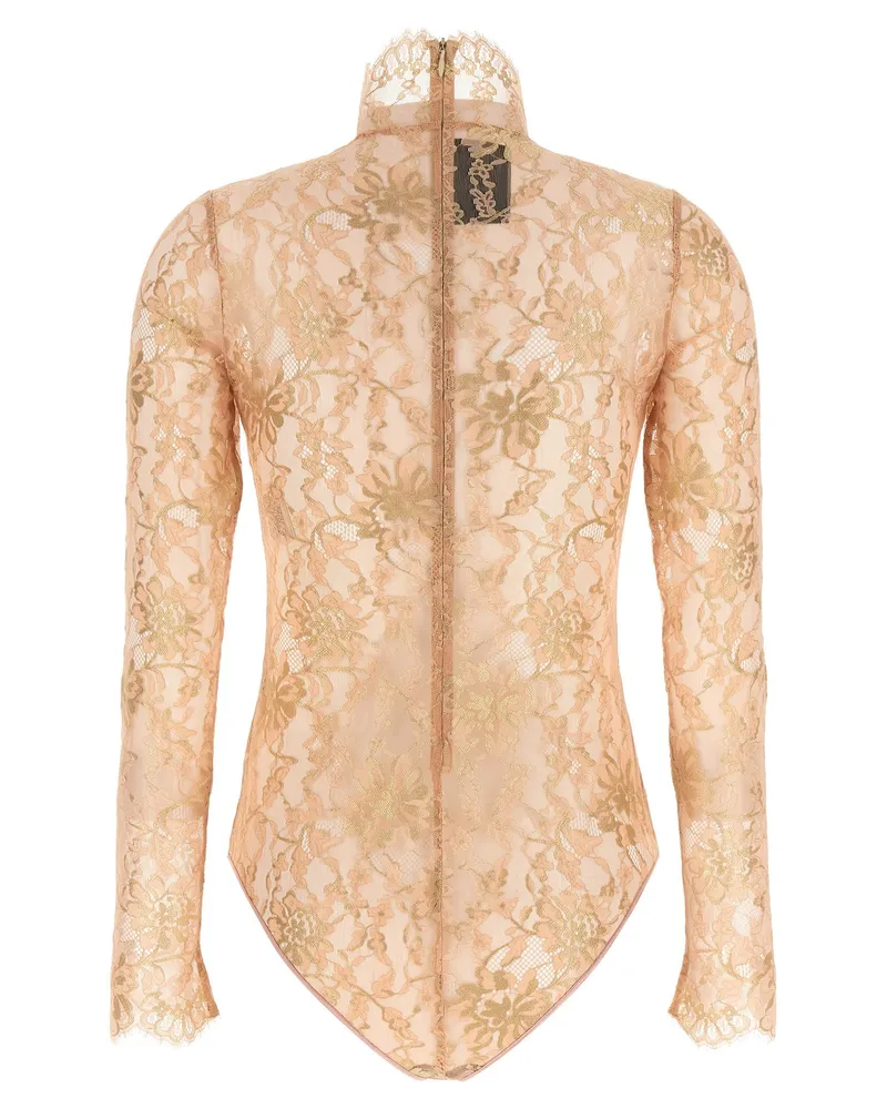 Valentino Garavani Lurex Lace Bodysuit — Nude Nude