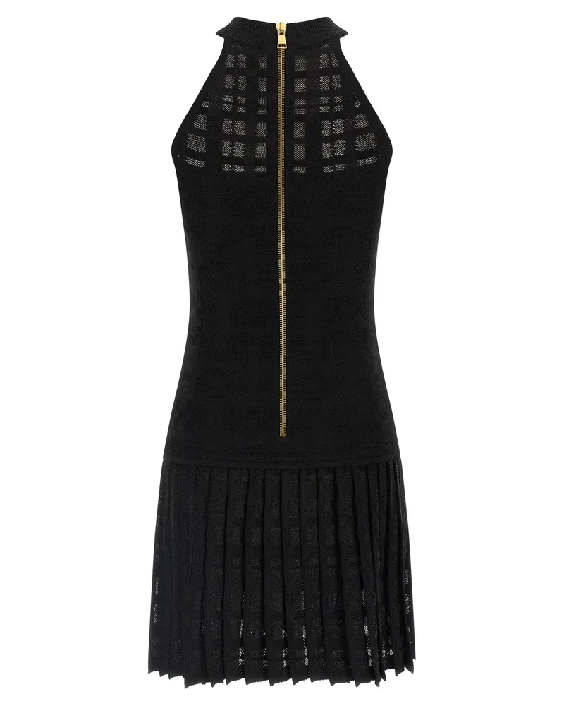 Balmain Gold Button-Embellished Knit Dress — Black Black
