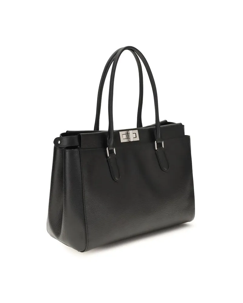 Fendi Peekaboo Calfskin Leather Shoulder Bag — Black Black