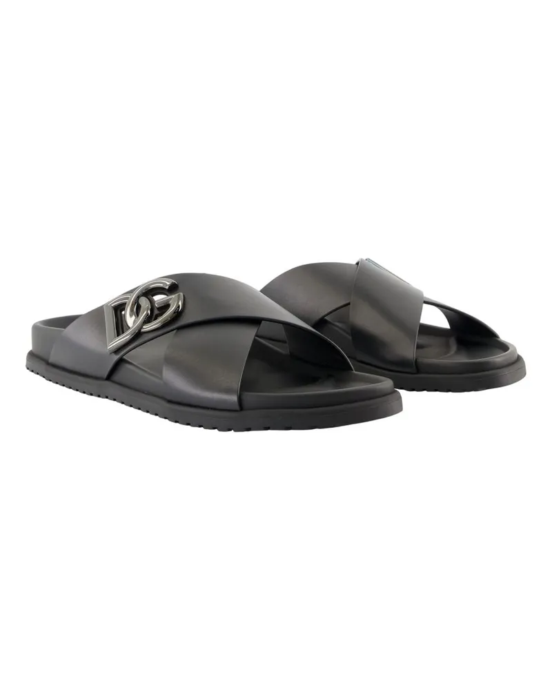 Dolce & Gabbana Men's Casual Sandals -  Leather Black Calfskin Shoes Black