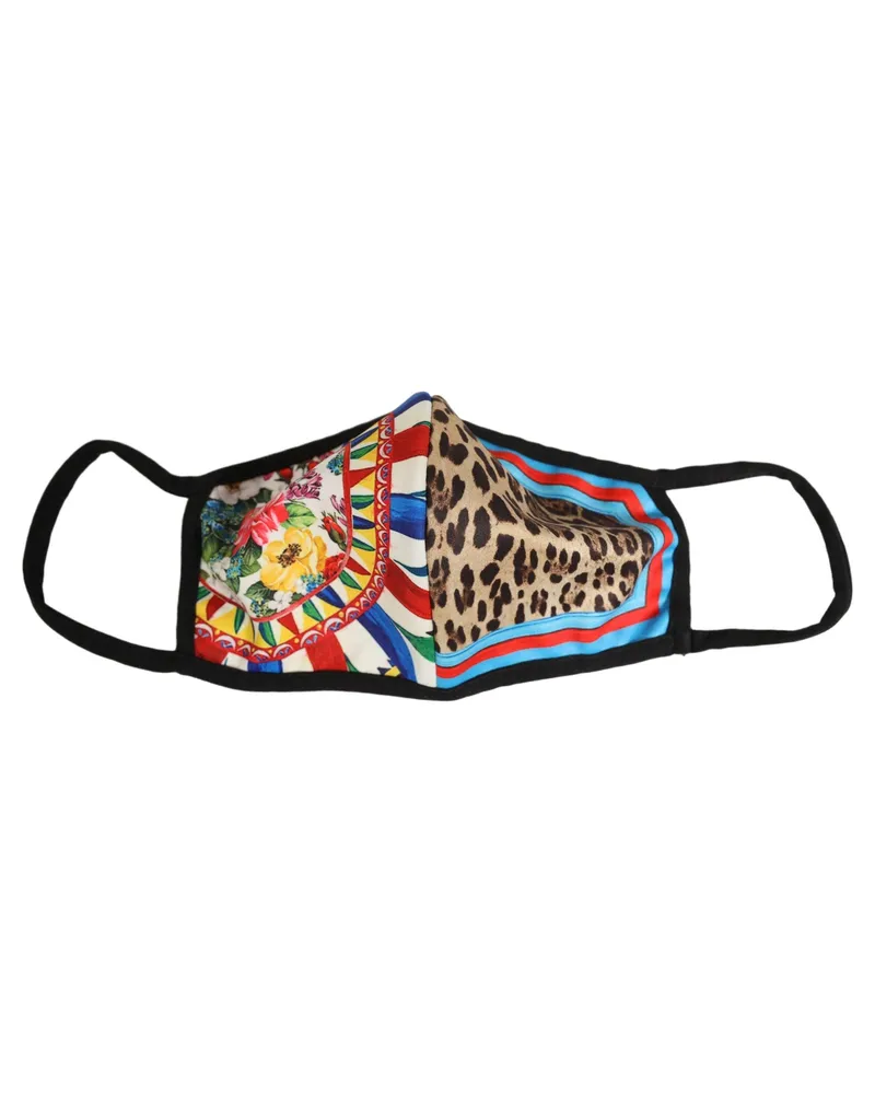 Dolce & Gabbana Floral Leopard Print Face Mask — Multicolor Multicolor