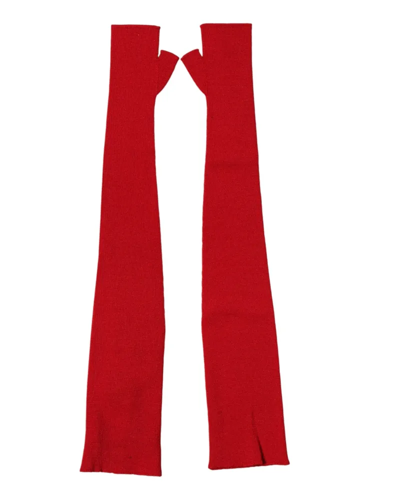 Dolce & Gabbana Women's Red Wool Knitted Fingerless Elbow One Length Gloves Red