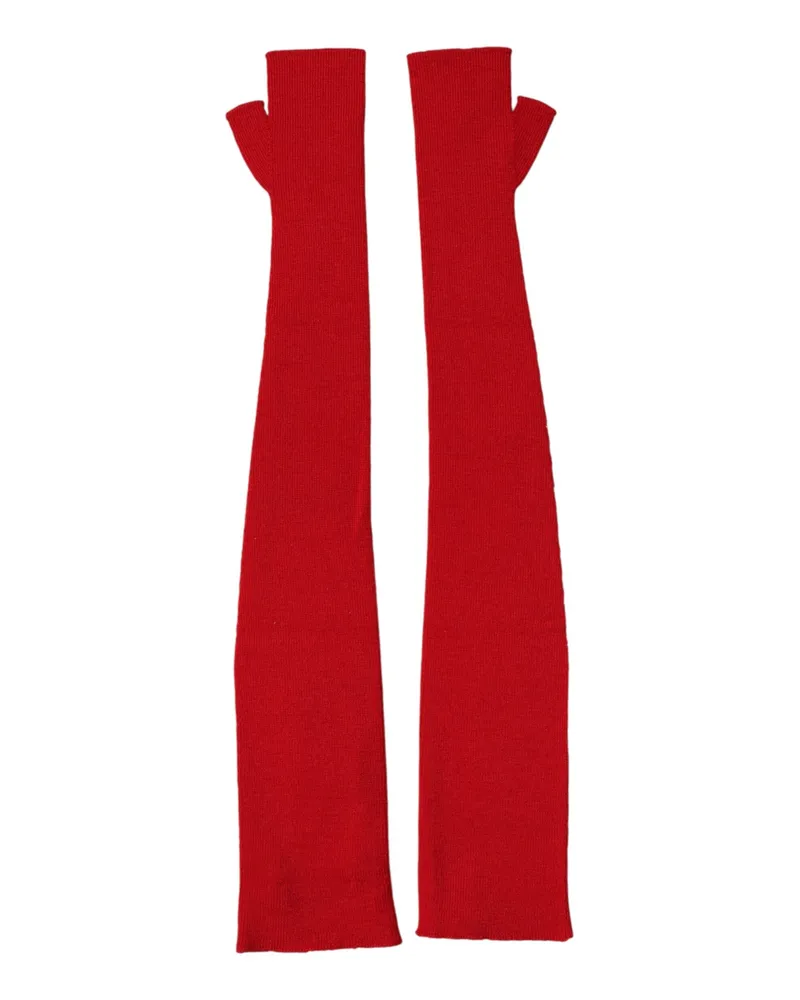 Dolce & Gabbana Women's Red Wool Knitted Fingerless Elbow One Length Gloves Red