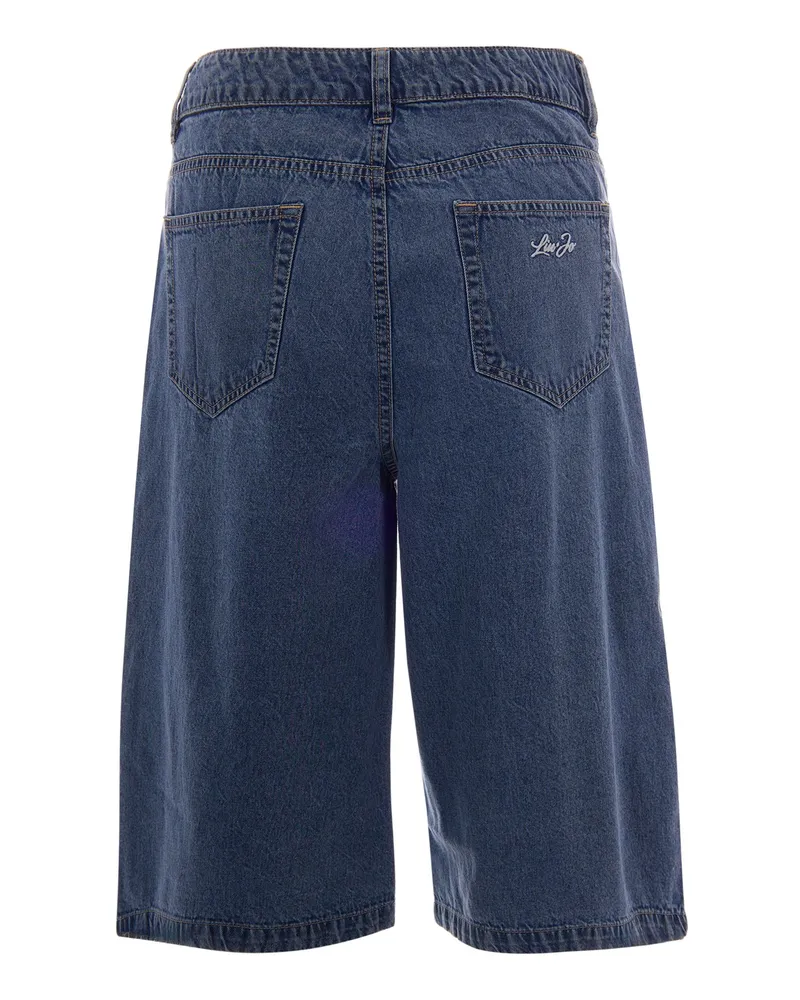 Liu Jo Women's Shorts Embroidered Denim Blue Blue-Indigo-White Cotton Blue/indigo/white 