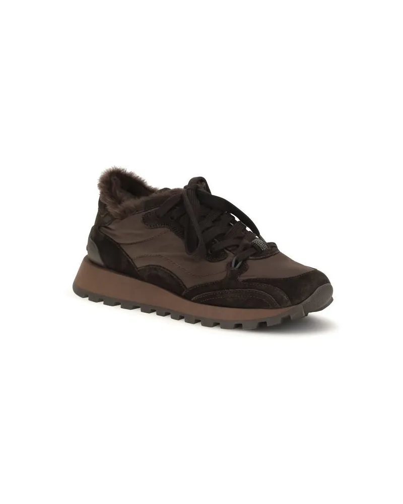 Brunello Cucinelli Women's Brown Calf Leather Bos Taurus Athletic Sneakers Brown