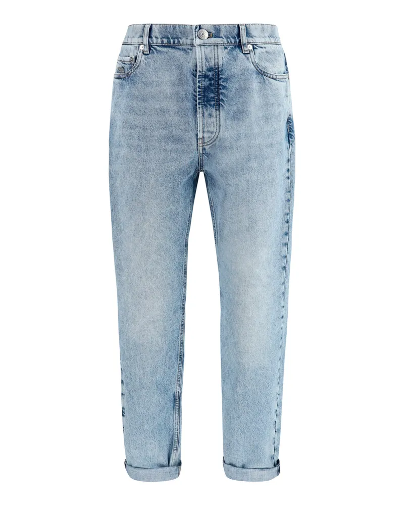 Brunello Cucinelli Men's Jeans Straight-Leg Turn-Up Light Denim Cotton Blue