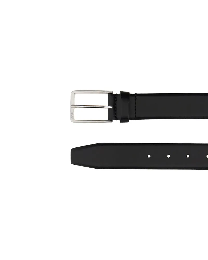 HUGO BOSS Leather With Polished Buckle Belt — Black Black