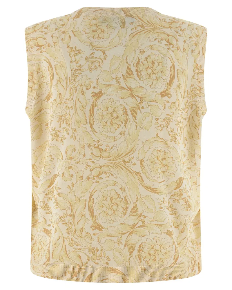 Versace Barocco-Print Silk Vest — Cream Cream