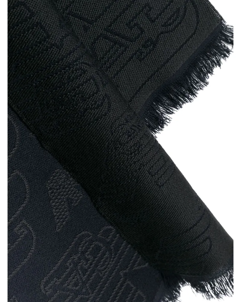 Emporio Armani Wool Jacquard Logo Motif Scarf — Black Black