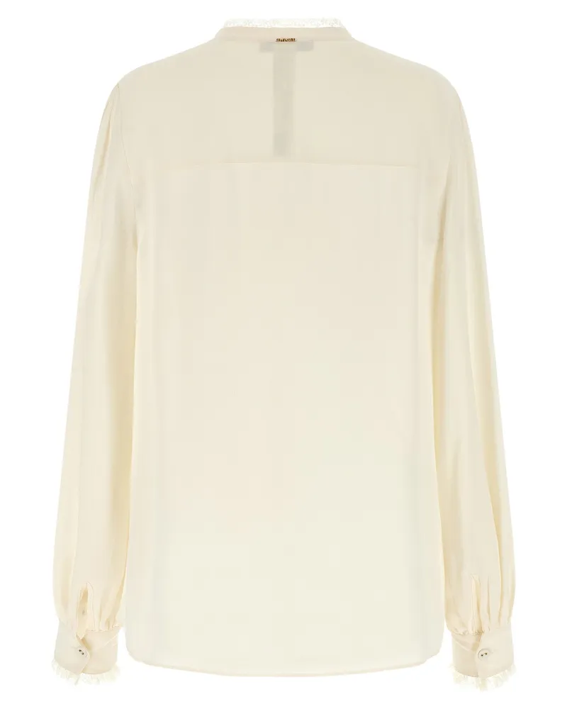 Twin-Set Lace-Trimmed Viscose Blouse — Cream Cream