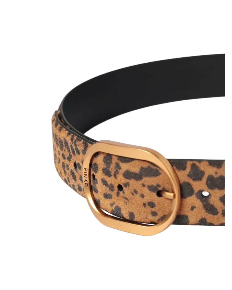 Pinko Leopard Print Calf Leather Belt — Brown Brown
