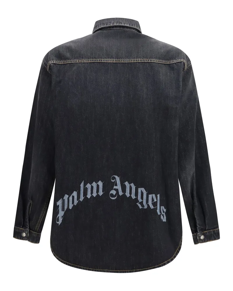 Palm Angels Back Logo Denim Shirt — Black Black