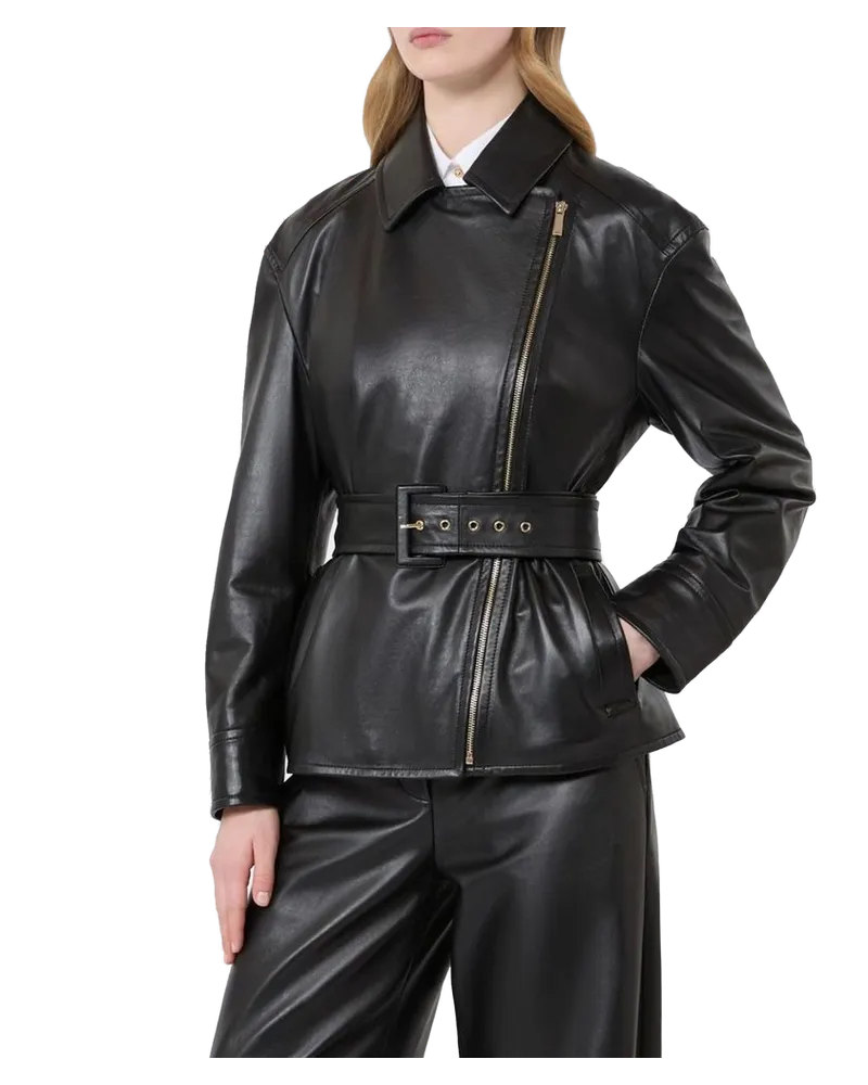 Max Mara Lambskin Leather Jacket — Black Black