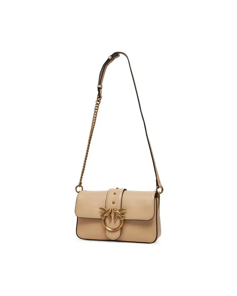 Pinko Calfskin Leather Crossbody Bag — Beige Beige