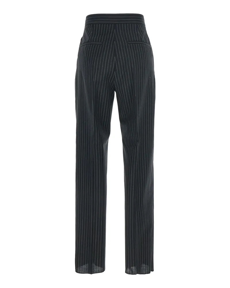 Max Mara Women's Black Pants With Concealed Closure And Stripes Virgin Wool Trousers Black