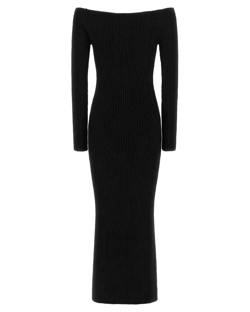 Max Mara Off-the-Shoulder Ribbed Wool-Cashmere Dress — Black Black