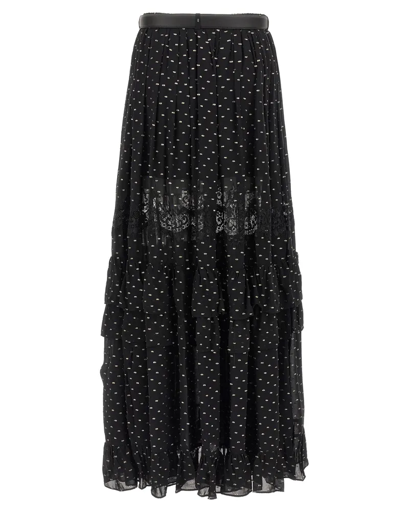 Self-Portrait Metallic Fil Coupé Lace Skirt — Black Black