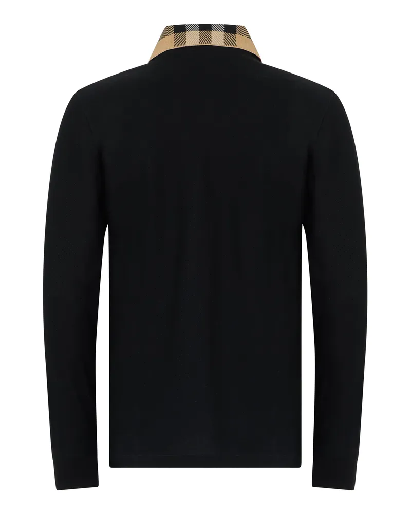 Burberry Men Long-Sleeve Cotton Polo Shirt Black T-shirts And Polos Black