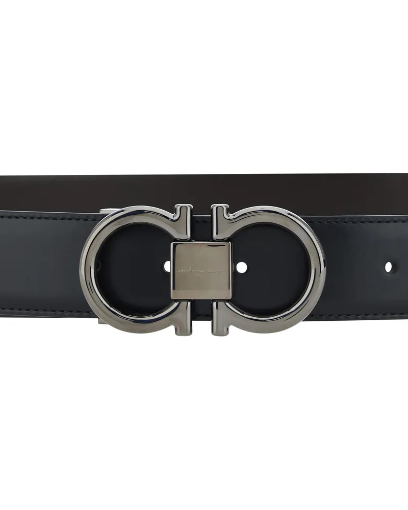 Ferragamo Men's Gancini Leather Belt Black Calf Black