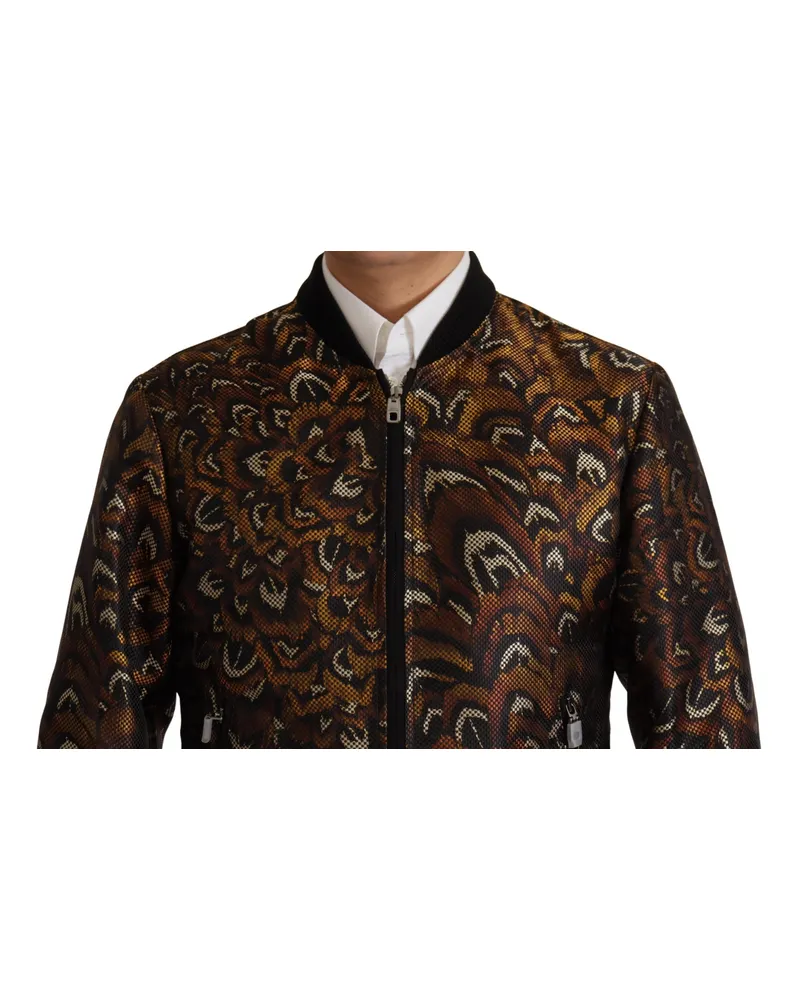 Dolce & Gabbana Men's Brown Feather Full Zip Blouson Jacket Polyester Clothing Brown