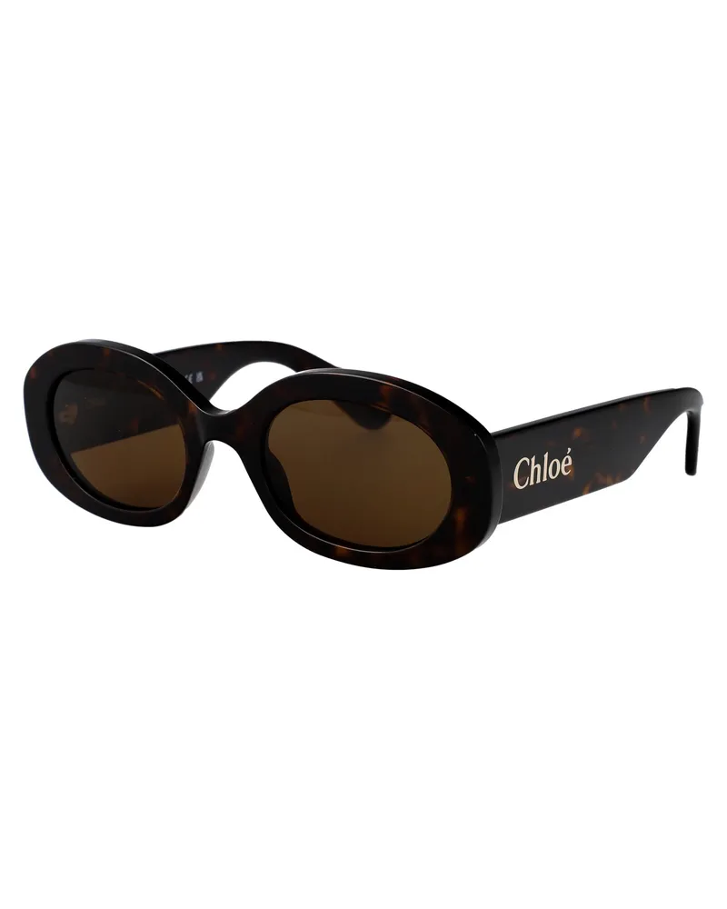 Chloé CH0258S Oval Tortoiseshell Acetate Sunglasses — Havana Brown Havana