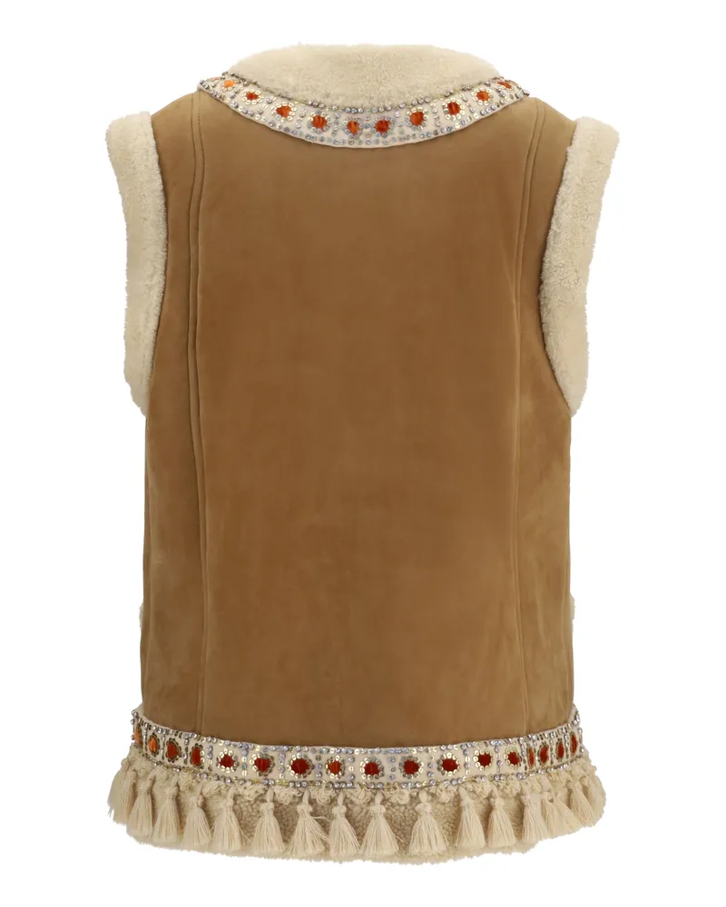 Valentino Garavani Women's Suede And Fur Vest Camel-Multicolor Lamb Ovis Aries Blazers & Vests Camel/multicolor Camel