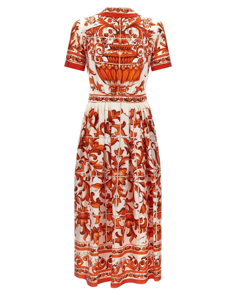 Dolce & Gabbana Maiolica Print Silk Twill Dress — Red Red