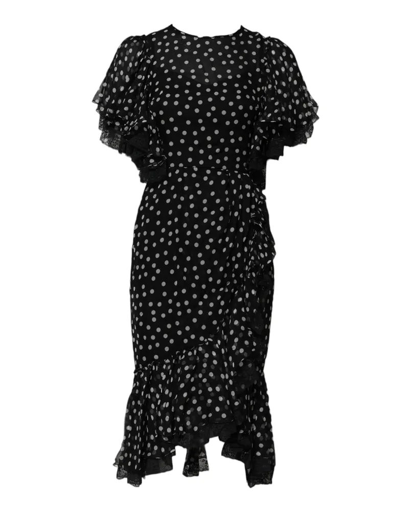 Dolce & Gabbana Women's Black White Lace Polka Dot Chiffon Dress And Silk Cotton Nylon Black
